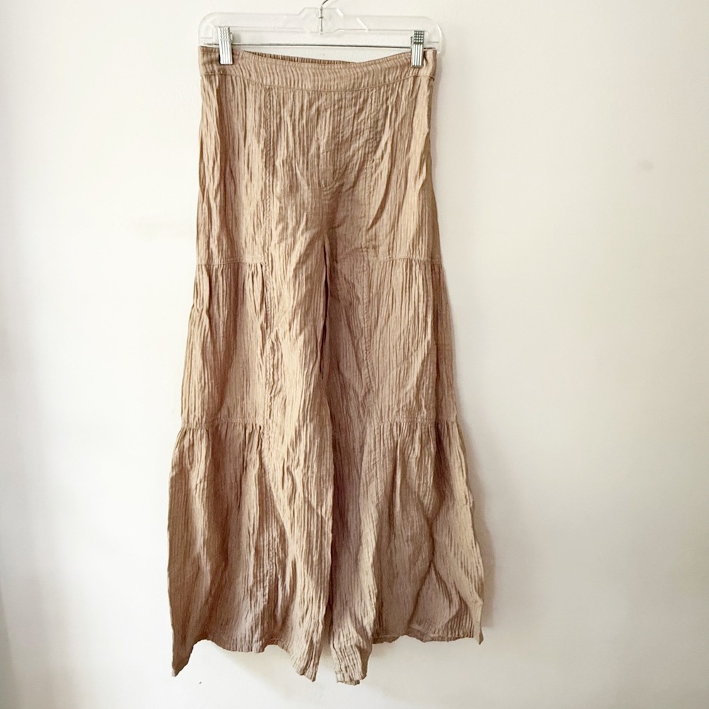 Anthropologie Current Air Pants Womens Medium Beige Wide Leg Tiered Boho Summer
